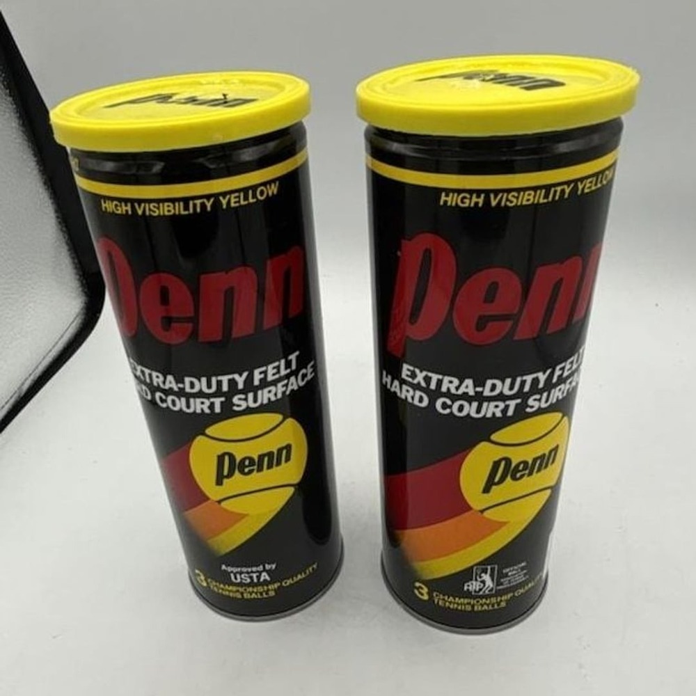 Vintage Penn Tennis Balls, extra duty felt, Yellow X-76 YHD -2 Sealed Metal Cans